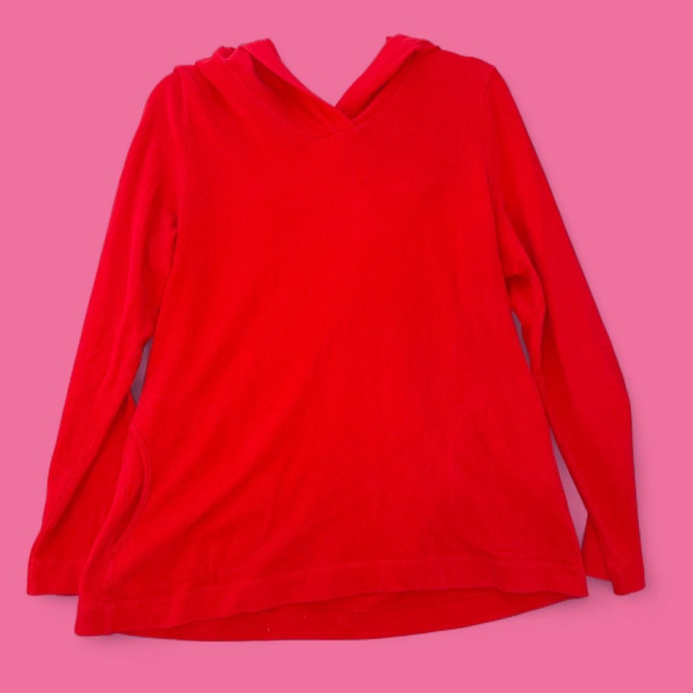 Pure Jill J. Jill Red Cotton V-Neck Hoodie Pullover Size M
